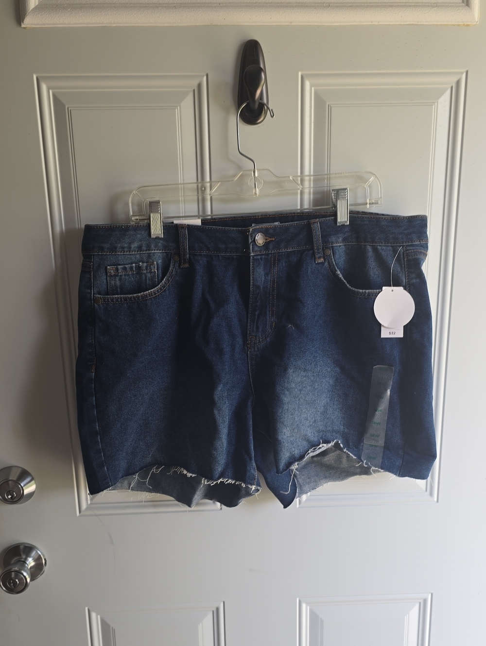 DIP  Dark Blue Frayed Hem Denim Shorts